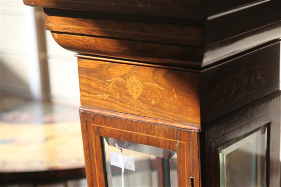 A pair of Edwardian marquetry inlaid rosewood display pedestals, W.1ft D.1ft H.3ft 11in.